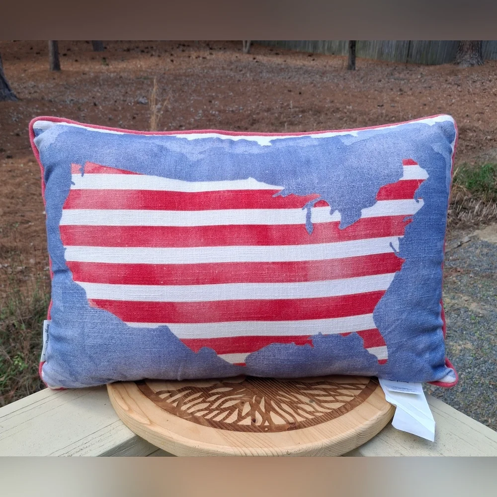 Primitives By Kathy Land That I Love 2 Sided Patriotic Stars Stripes USA Pillow